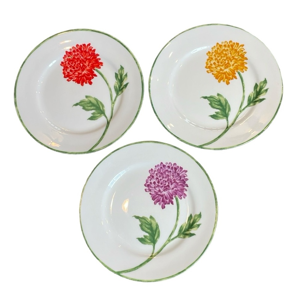 Pier 1 Fall Floral Collection Porcelain Salad  Bread Plates Set of 3 Mums 7.75”
